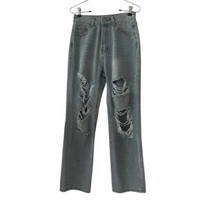 SHEIN Wide Leg Distressed Light Blue Jeans Like New sz Small Petite